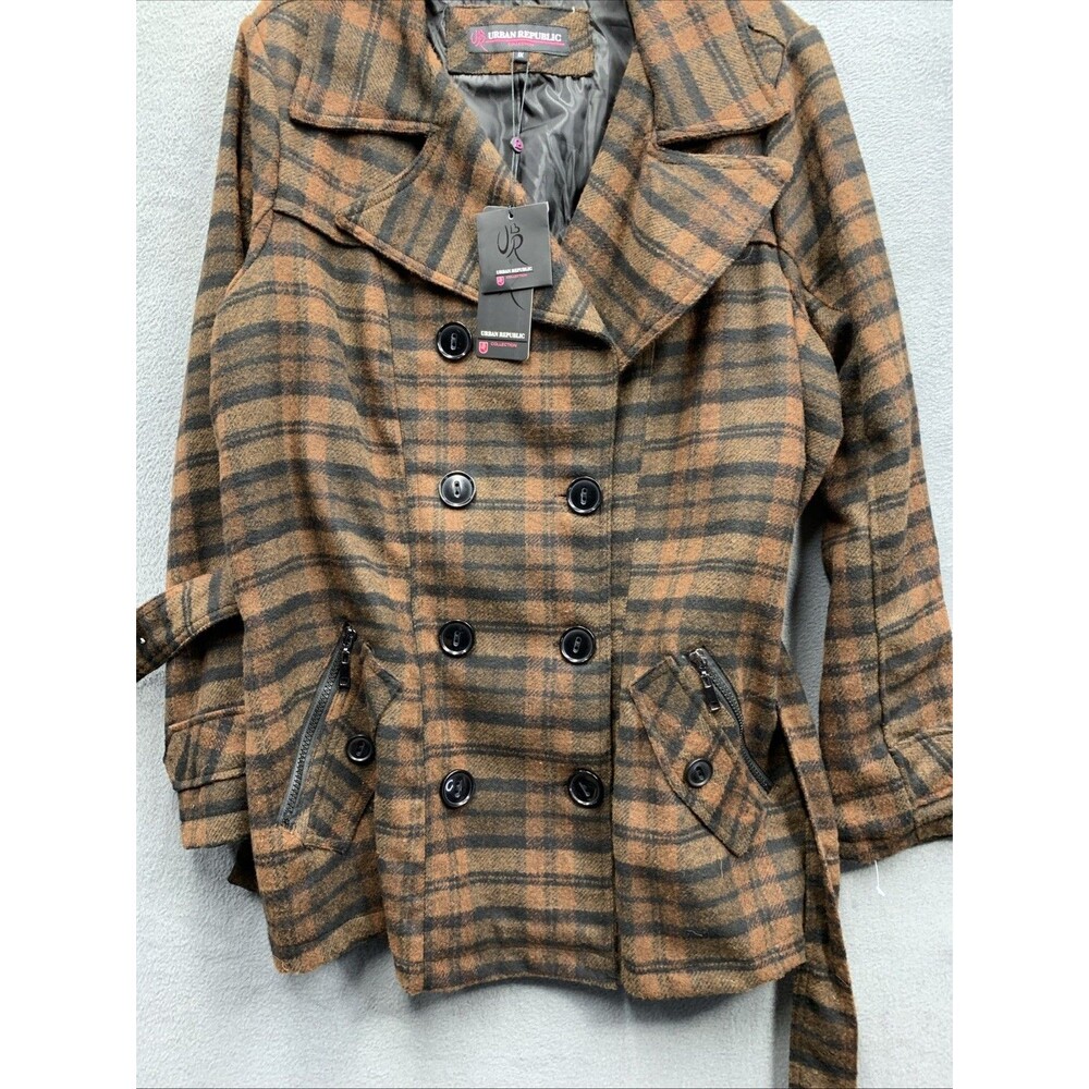 Urban Republic Collection Women's Jacket Plaid Check Belted Brown Size 1X NEW - Picture 13 of 16